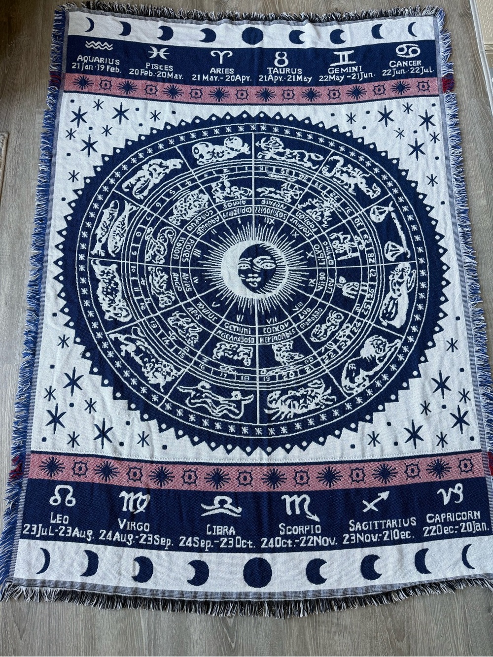 Vintage 90’s Celestial Zodiac Wheel Woven Cotton tapestry blanket whimsigoth
